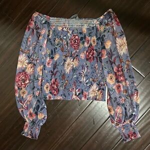 Anthropologie Floral Smocked Off-Shoulder Top Large